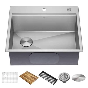 25 in. Drop-In 1-Bowl 18 Gauge Stainless Steel Kitchen Sink with Accessories - Picture 1 of 12