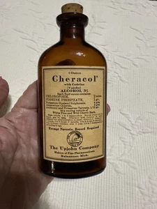 Antike 4 Unzen Cheracol Codein Medizin braune Flasche mit Korken The Upjohn Company - Bild 1 von 4