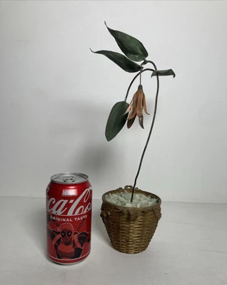 Vintage Original Enamel Flower Sculpture Bronze Jade Stone Woven Metal Basket - Image 1 of 4