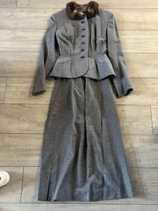 40s 30s 20s? grey tweed ladies Jacket 100% virgin wool 1940 Real Fur Collar - Picture 1 of 10