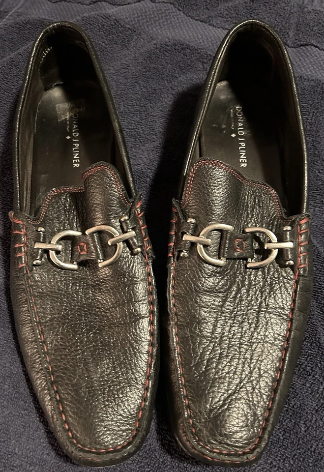 Donald Pliner Dacio 2 Black Pebbled Calf Leather Slip-On Loafers Men's Size 15 - Image 1 of 4