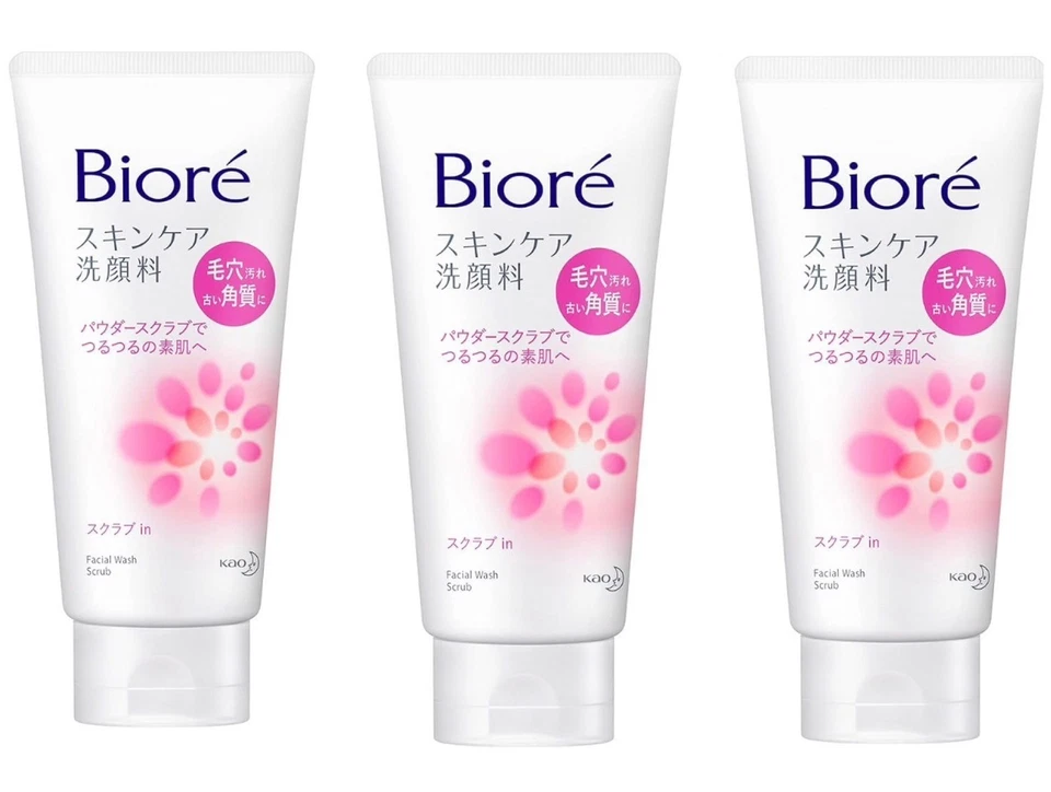 KAO Biore 护肤洗面奶磨砂泡沫 130 克 3 件套日本制造 — 第 1/3 张图片