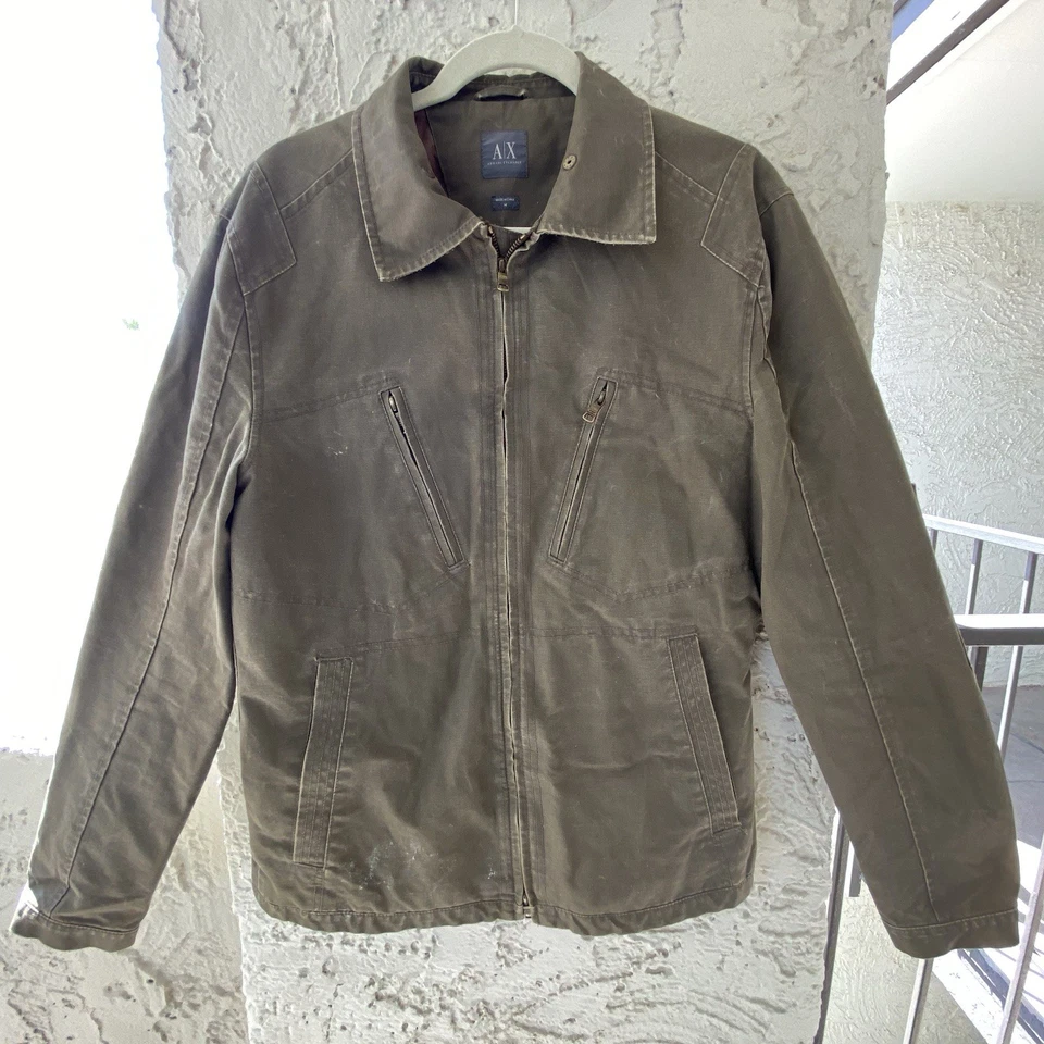 Men's A|X Armani Exchange Waxed Canvas Field Jacket Utility Coat Olive Green M - Image 1 of 4