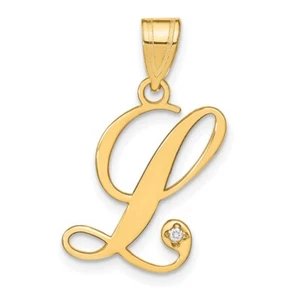 14k Yellow Gold Script Letter L Initial Pendant with Diamond Gift for Mother - Picture 1 of 4