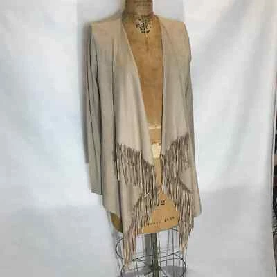 CHAQUETA INC BEIGE IMITACIÓN GAMUZA DRAPEADA FLECOS Foto 1 de 4