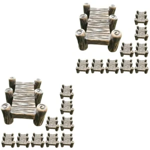 2 Pack Retro Wooden Bridge Ornaments Outdoor Garden Figurine - Picture 1 of 12