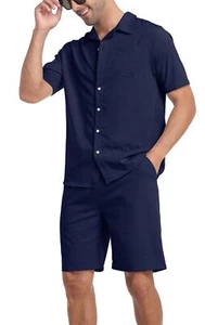 Men's Tracksuits Shorts Sets Outfit Casual Short Sleeve Button Shirt Suits Se... - Picture 1 of 7