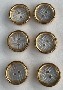 De colección Botones Grabados con Incrustación de Perlas 2 Agujeros con Borde Dorado 14 MM Juego de 6 - Imagen 1 de 8
