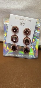 Stella and Ruby Triple Ruby Pave Drop Crystal Cushion Stud Earrings ✨️ - Picture 1 of 15