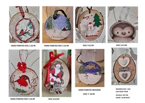 Decoupage Hand Decorated Wooden Log Circle's Christmas scene - Picture 1 of 12