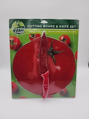 NEW Jolly Green Giant Tempered Glass Cutting Board And Knife Set Tomato - Image 1 of 3
