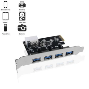 1Pc PCI-E Express to 4-Port 5Gbps USB 3.0 PCI-E Controller Card Adapter - Photo 1/7