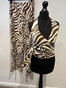 Zara Zebra Pattern Halter Neck Top & Trousers Co ord Size XS BNWT BLOGGERS FAV - Picture 1 of 12