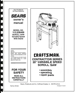 Craftsman 20 " Scroll Saw Manual Model # 113.236400 - Picture 1 of 1