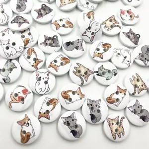 10 Cat Pattern White Wooden Round Buttons Handmade Sewing Crocheting Craft 15mm - Picture 1 of 2