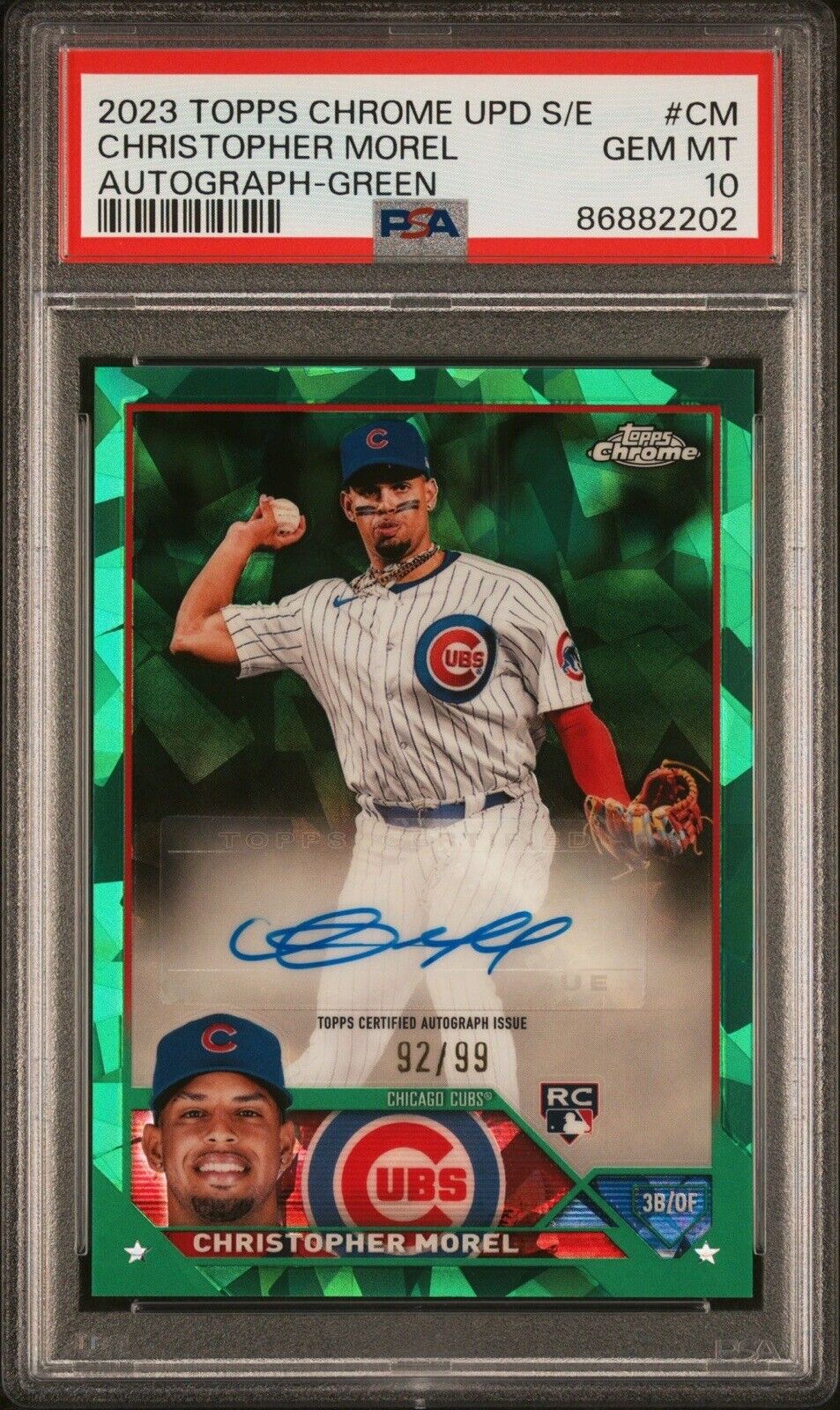 2023 Topps Chrome Update Sapphire Christopher Morel Rookie Green Auto /99 PSA 10