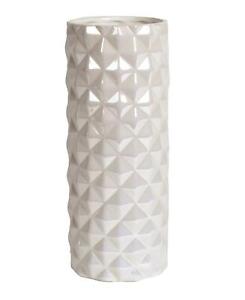 Geometric Cylinder Shaped White Ceramic Vase 30cm