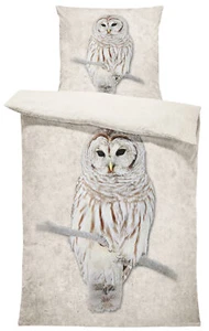 Winter Bettwäsche 135x200 cm Eulen Natur Tiere Motiv Warme Flausch Thermofleece - Bild 1 von 6