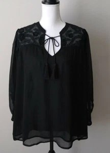 TORRID Sz 0 Black Pullover SHEER Blouse Top Shirt with Lace NWT Bell Sleeve - Picture 1 of 8