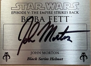 Placa Casco John Morton-GENUINA Firmado Star Wars Boba Fett Serie Negra - Imagen 1 de 1