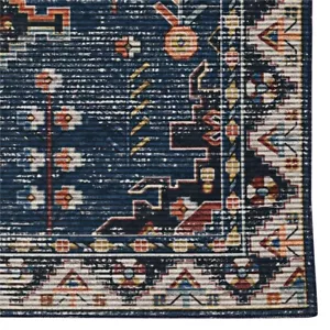 Linon Washable Lee Polyester 2'x3' Rug in Navy - Picture 1 of 17