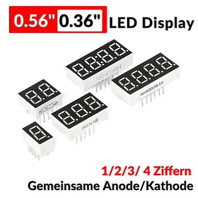 7-Segment Anzeige 0.56"/0.36" 1 - 4 Ziffern Gemeinsame Anode Kathode LED Display - Bild 1 von 4