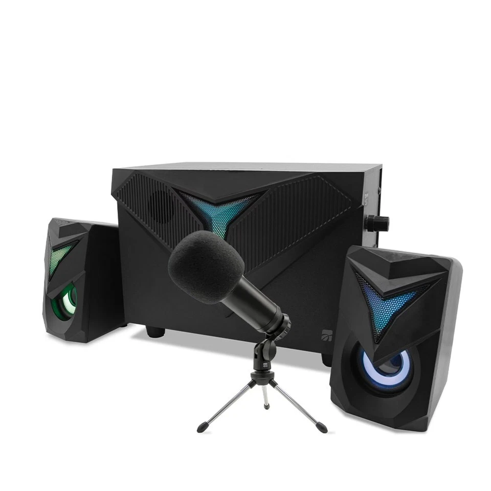 Kit Casse 2.1 con Subwoofer USB + Microfono con Support Speakers LED 90435 - Immagine 1 di 4
