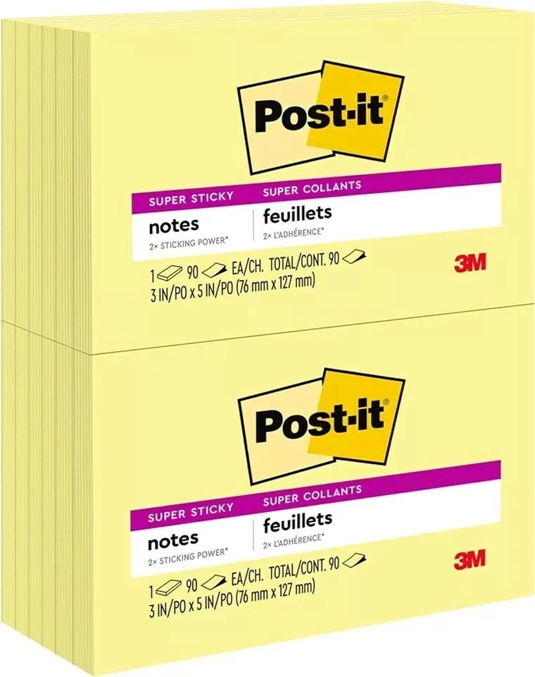 3M Post-it Notes 73mm x 123mm Canary Yellow  90 sheet Pad Super Sticky Removable - Image 1 of 4