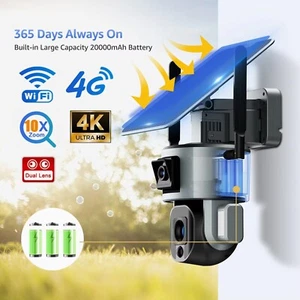4X 10X 8MP Dual Lens 4G WiFi Solar Cam With Solar Panel Human Detect PTZ Camera - Picture 1 of 26