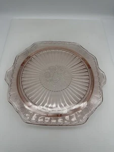 VTG Pink Depression Glass Anchor Hocking Mayfair Open Rose 11" Footed Cake Plate - Picture 1 of 5