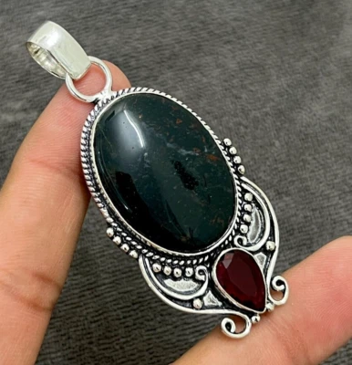 Colgante de piedras preciosas de sangre de plata de ley 925 hecho a mano joyería 2,10" Foto 1 de 4