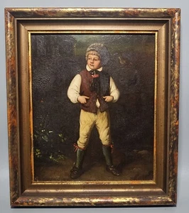 In the Manner of Ludwig Knaus Small Oil on Board Street Urchin Size 24cm x 21cm - Picture 1 of 24