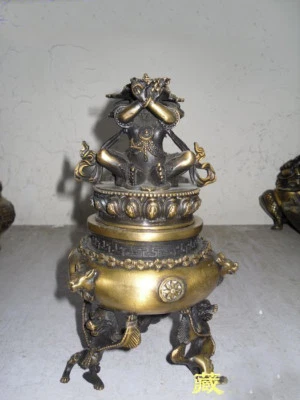 Old Bronze Buddhist deity Vajradaka Dorje Kandro Incense Burnerss Censer statues - Image 1 of 4