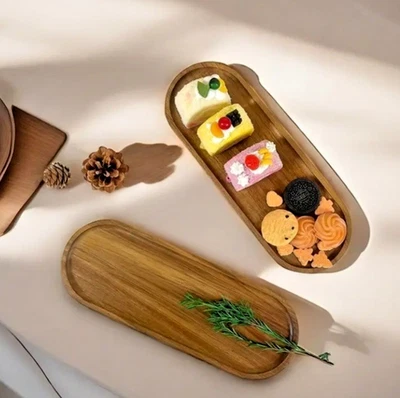 Acacia Wood Multi Use Tapas Snacks Serving Tray Home Decor Oval Shape - Image 1 of 4
