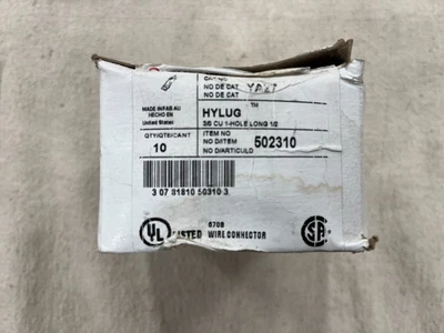 Box of (10) Burndy YA27 3/0 CU 1 Hole Long 1/2 Compression Lug - Image 1 of 3