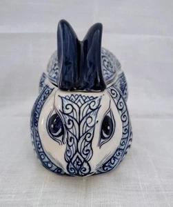 Vintage Keramik blau und weiß Kaninchen Häschen Schmuck Schale Made in Thailand - Bild 1 von 11
