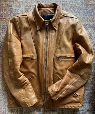 Vintage 1970s Vanson Men’s Tan Leather Motorcycle Jacket Sz 38 Lined - Image 1 of 4