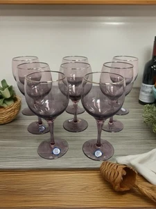 Lenox Plum Shadow Hand Blown Wine Glass, Set Of 8, Vintage Amethyst W Gold Rim - Picture 1 of 10