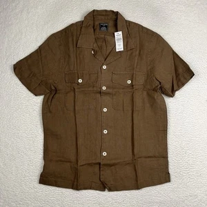 NWT Todd Snyder Camp Collar Linen Panama Shirt Medium Hopsack Brown Baird McNutt - Picture 1 of 9