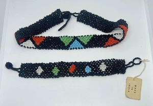 Schwarz & Primärfarbe Indisch Geometrisch Perlen Halsband Halskette & Armband Set - Bild 1 von 11