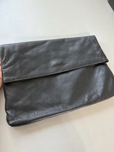 Vintage TJW by MERVYN'S 80s 90s Oversized Black Leather Fold-Over Clutch Bag - Picture 1 of 19