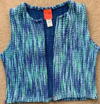 BAZaR de Christian Lacroix Denim Vest sz M Textured Popcorn Boucle Zip Vest - Image 1 of 4