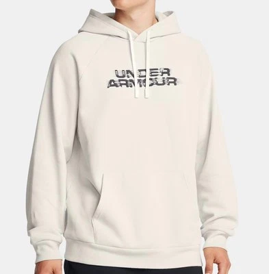 Under Armour UA Rival Fleece Textured Glitch Off White/Black Graphic Hooded 3X - Image 1 of 4