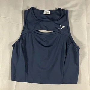 Gymshark Crop Tank Top Womens Medium Navy Blue Cut Out Athletic Gym Workout - Picture 1 of 9
