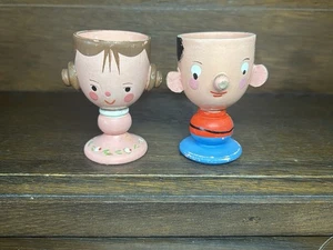 Sevi Eierbecher Junge und Mädchen 70er Jahre aus Holz - Bild 1 von 8