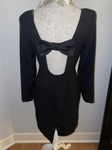 Woman’s Sz 8 Cocktail Dress Black BIG BOW Plunge Back Oakbrook New years Party - Picture 1 of 18
