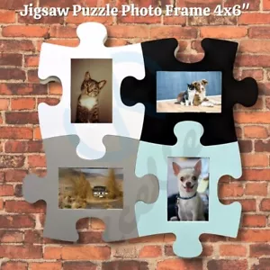 Jigsaw Puzzle Piece Plastic Photo Frame Hold 4x 6 Photo White Black Gray OR Teal - Picture 1 of 15