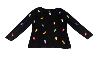 Mercer & Madison 100% Cotton V-Neck 3/4 Sleeve Embroidered Sandals Sweater Large - Image 1 of 2