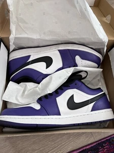 Size 11 - Jordan 1 Low Black/Court Purple/White - Picture 1 of 7