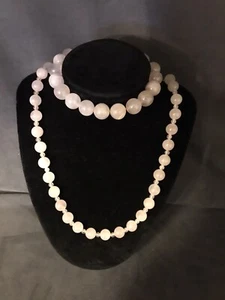 Lovely 24” Genuine Rose Quartz Gemstone Beaded Necklace & Matching Bracelet - Picture 1 of 4